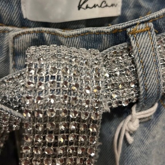 Kancan tapered light wash denim jeans with sparkle belt NWT - Picture 5 of 12